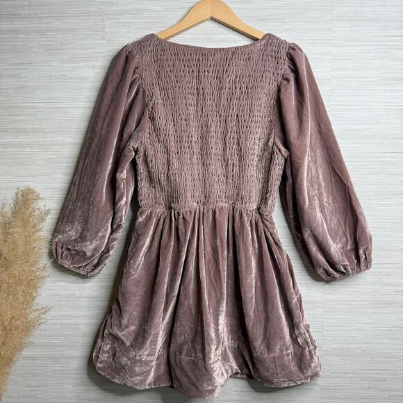 Free People mini dress velvet smocked pleated boho cocktail party Medium - Picture 6 of 9